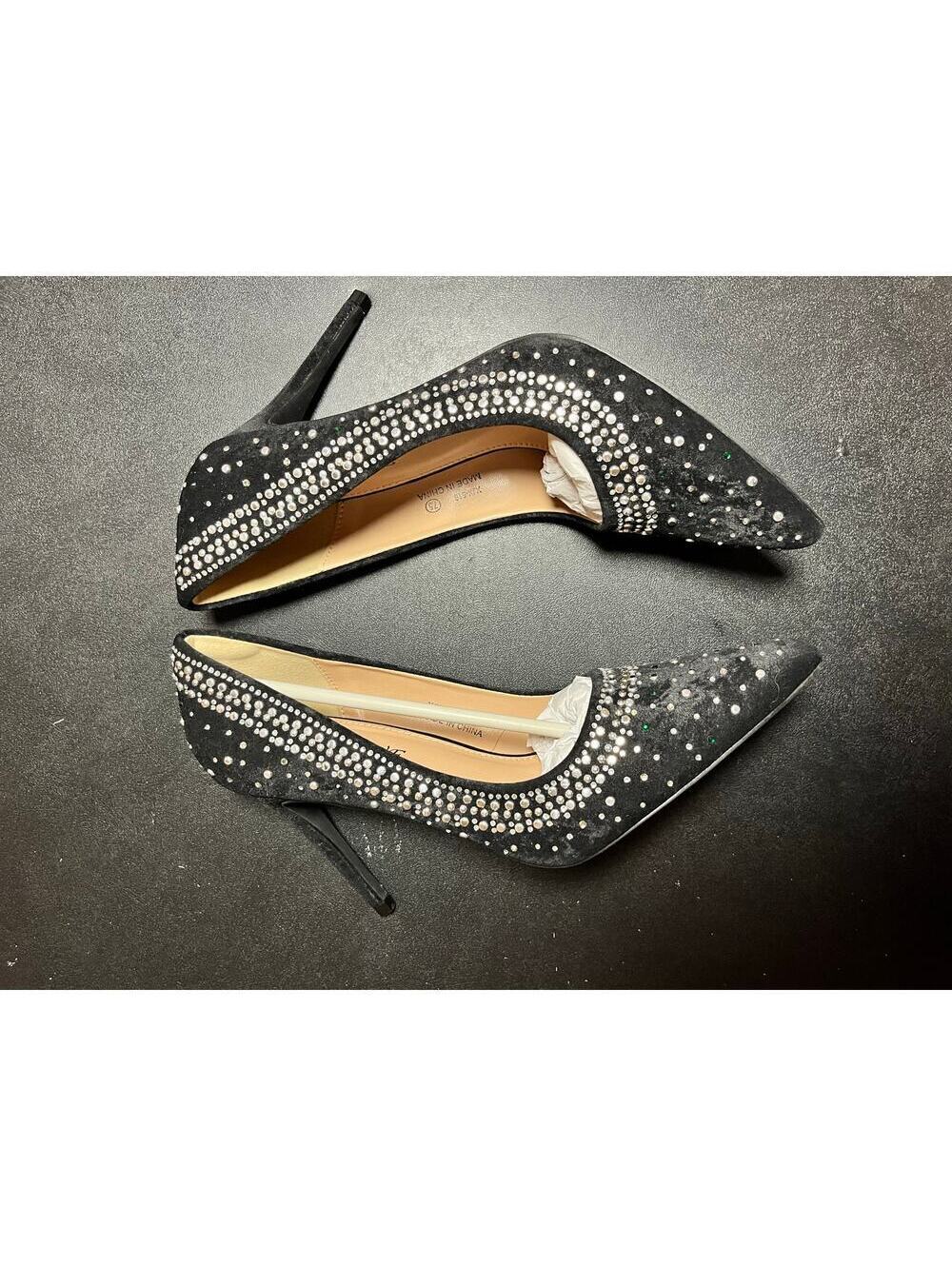 NEW EBYNUE Rhinestone Stiletto Pumps Black Sparkle Heels Sz 7.5 3" heel